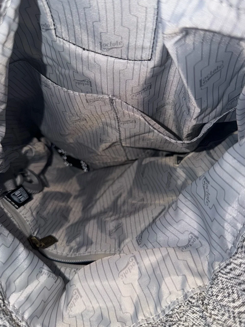 Light Gray Drawstring Backpack Sack with Patterned Cord Straps
